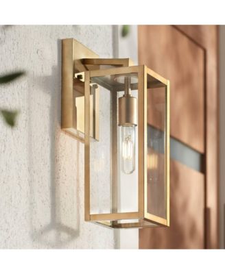 Modern Outdoor Wall Light Fixture Soft Gold 14 1/4" Clear Glass for Exterior Barn Deck House Home Porch Yard Patio