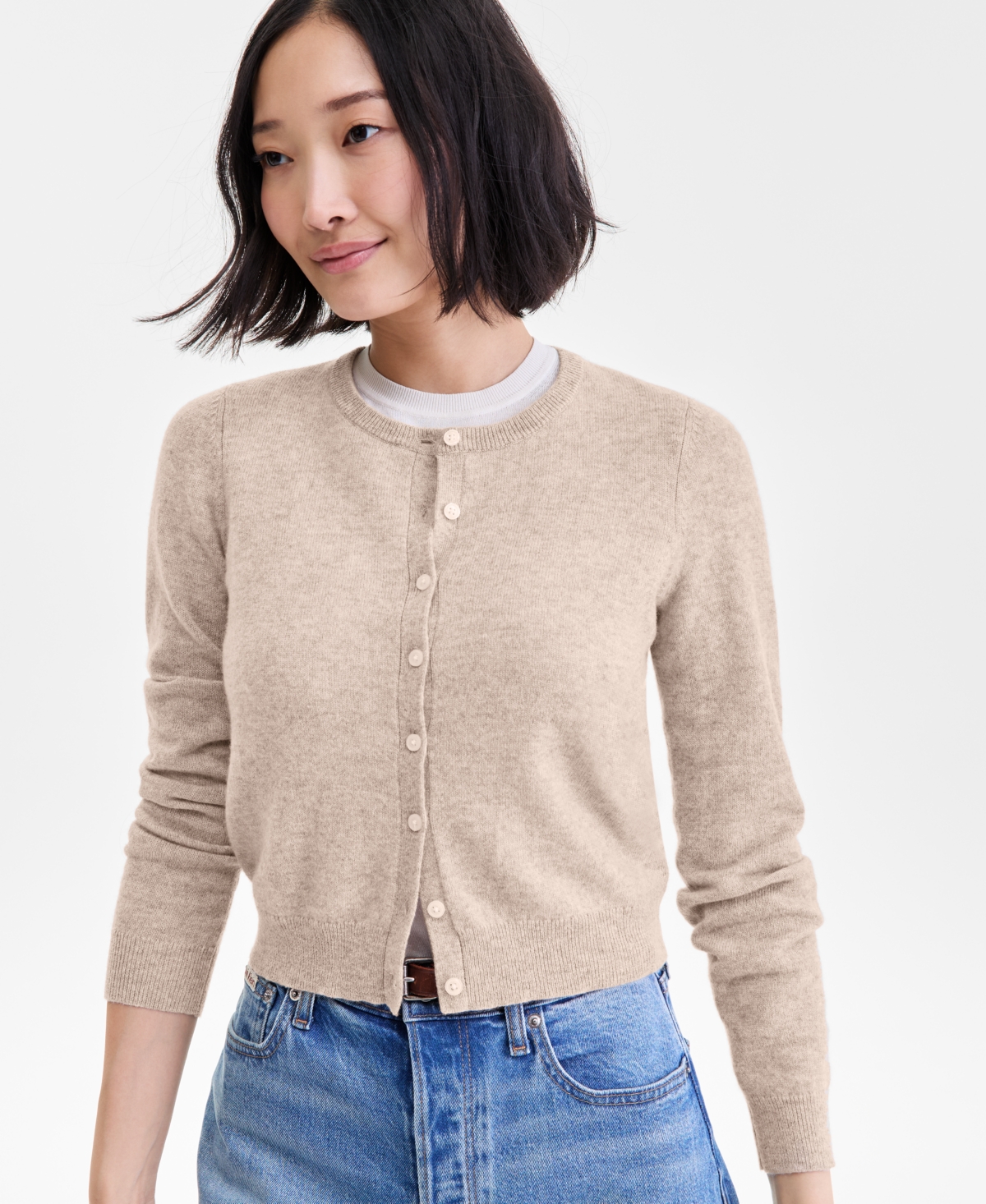 Charter Club Women's 100% Cashmere Crewneck Cardigan, Macy's Exclusive In Brown