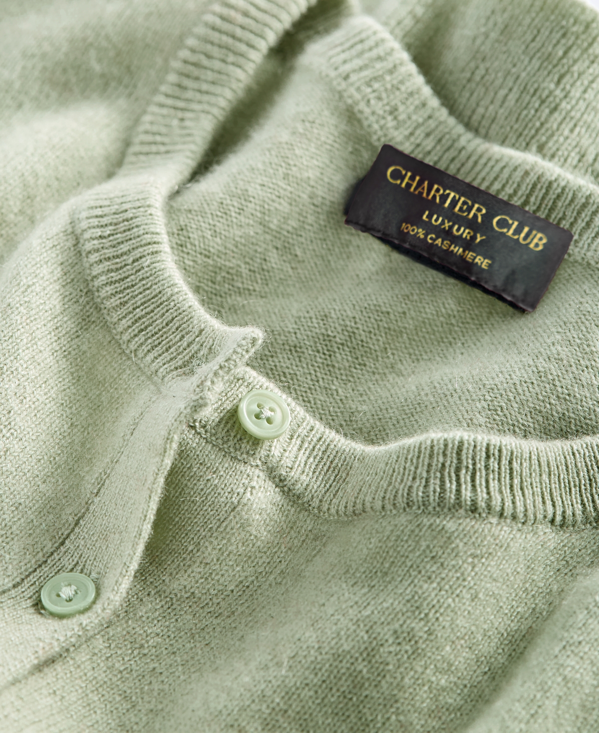 Charter Club Women's 100% Cashmere Crewneck Cardigan, Macy's Exclusive In Green