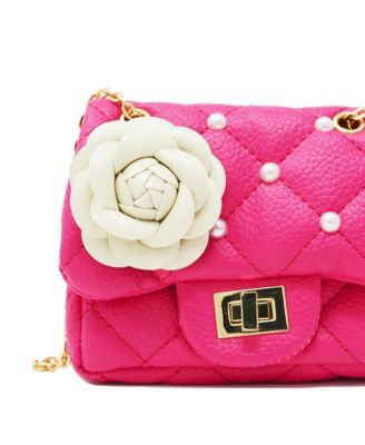 Girls Classic Quilted Flower Pearl Handbag, Hot Pink
