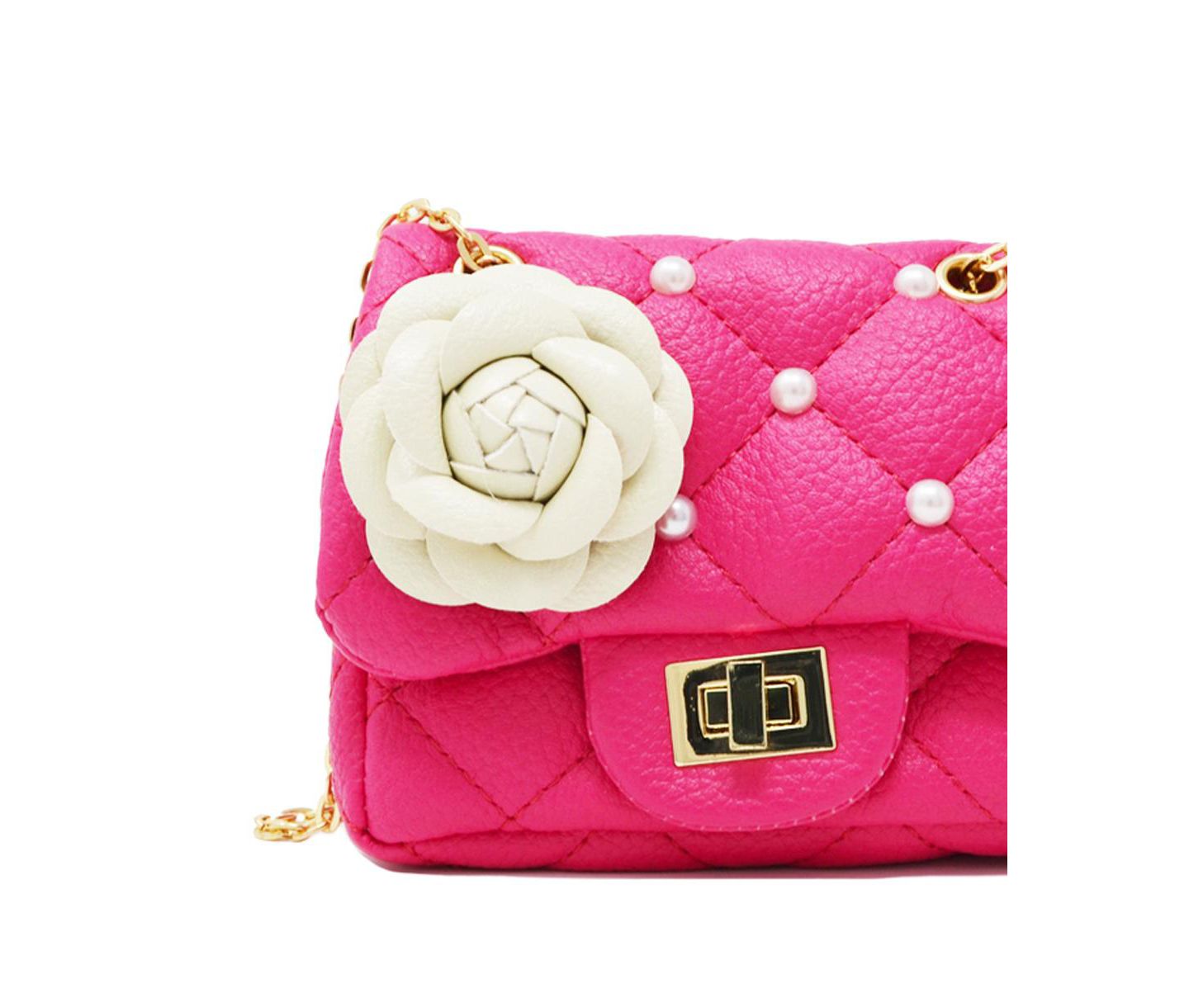Сумка Tiny Treats + Zomi Gems Classic Quilted Flower Pearl Handbag, Hot Pink для девочек, цвет: Розовый — фото 2