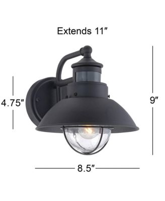 Rustic Industrial Farmhouse Outdoor Barn Light Fixtures Set of 2 Black Dusk to Dawn Motion Sensor 9" Clear Seedy Glass for Exterior