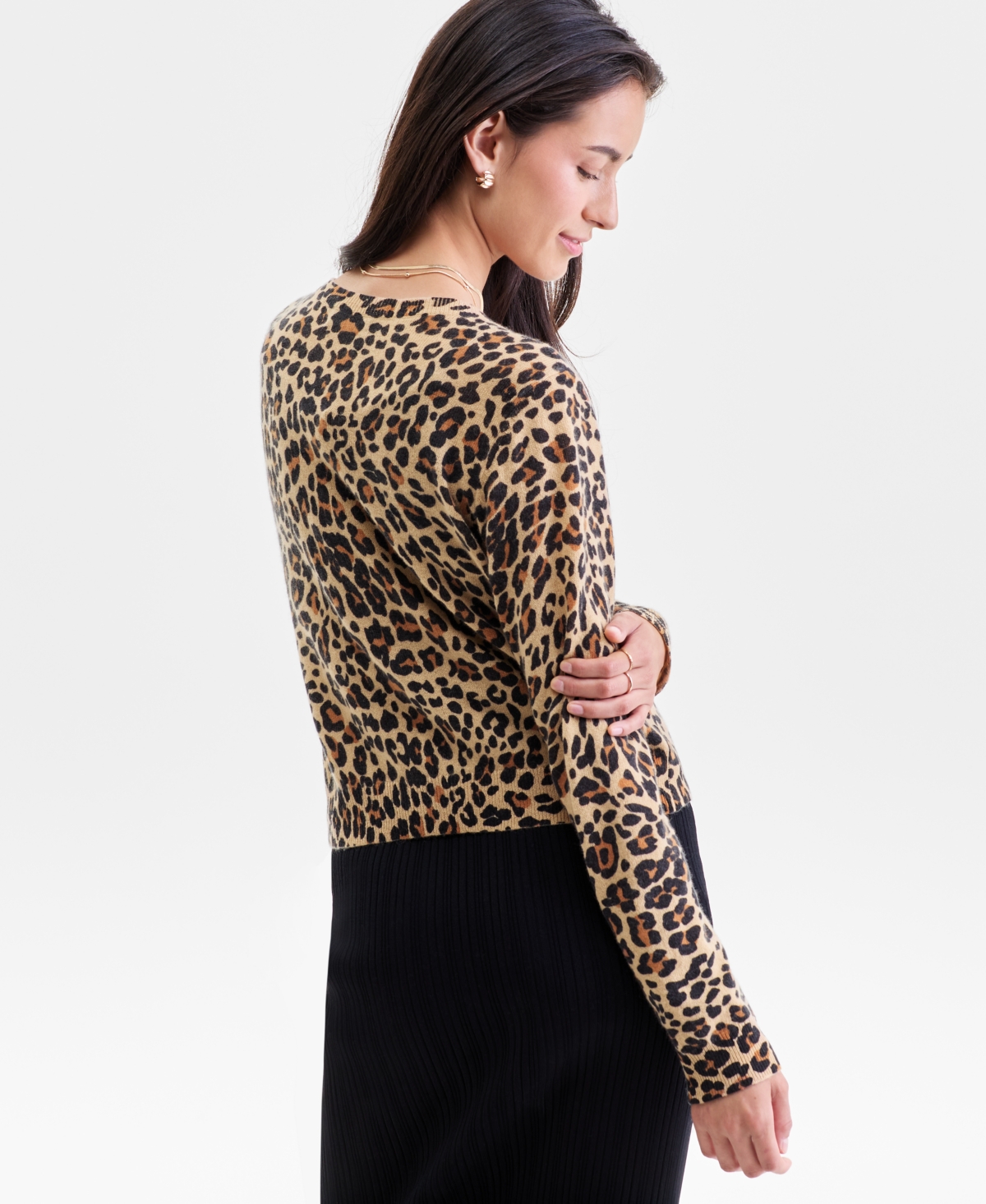Charter Club Women's 100% Cashmere Leopard-print Crewneck Cardigan, Macy's Exclusive In Animal Print
