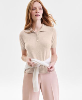 Charter Club - Women's 100% Cashmere Short-Sleeve Polo Sweater