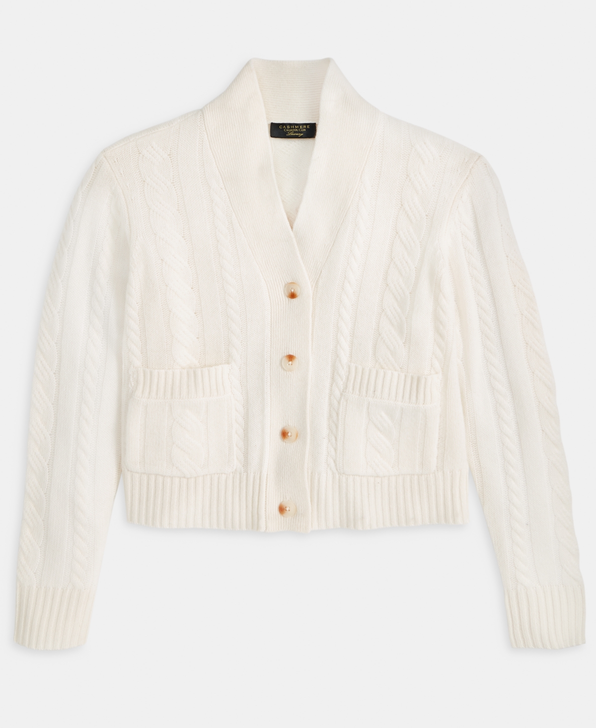 Charter Club Petite Cashmere Cable-knit Button-front Cardigan, Macy's Exclusive In Neutral
