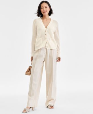 Women's 100% Cashmere Pointelle Boyfriend Cardigan, Macy's Exclusive