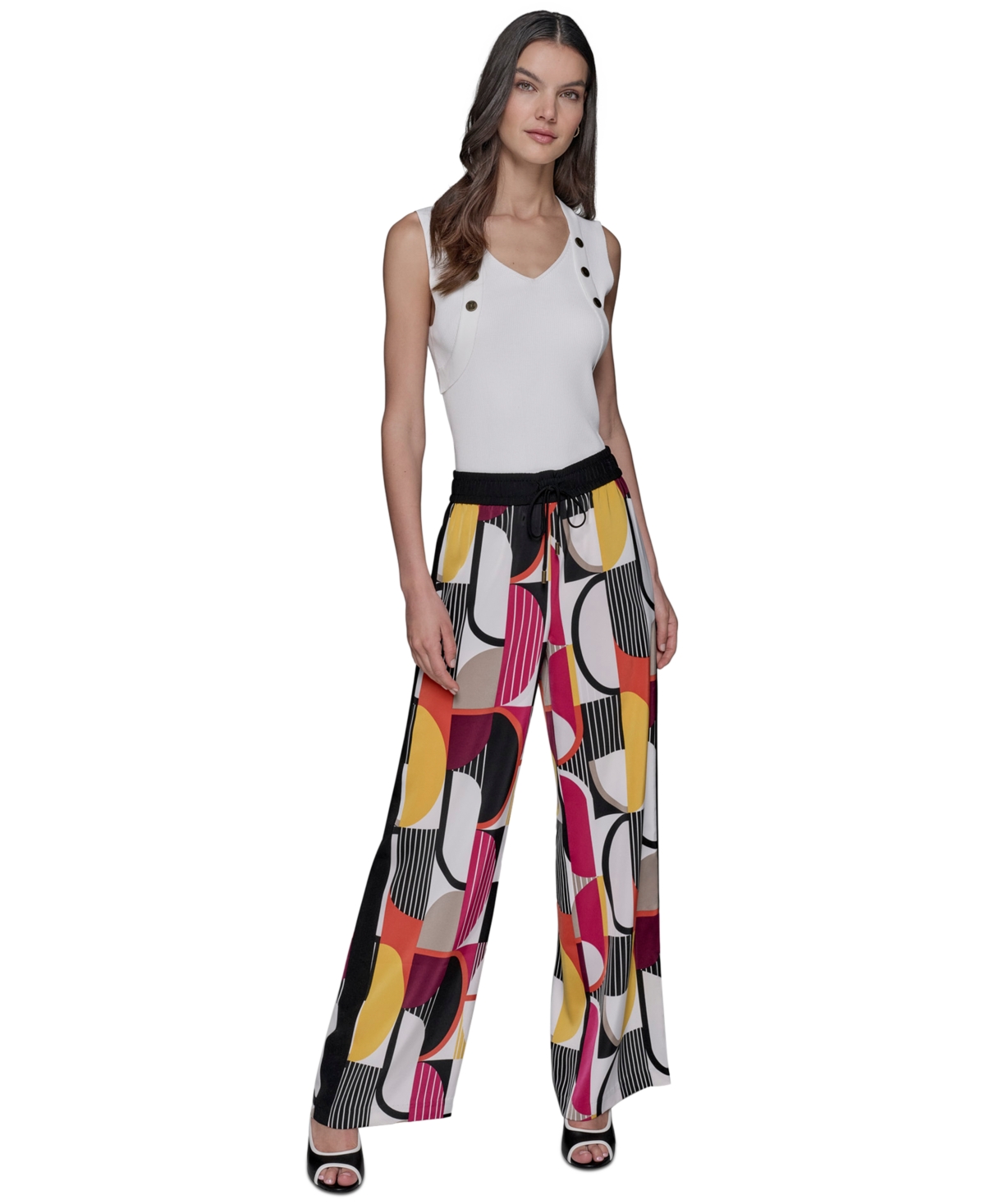 Karl Lagerfeld Women's Geo-print Pull-on Pants In Multi