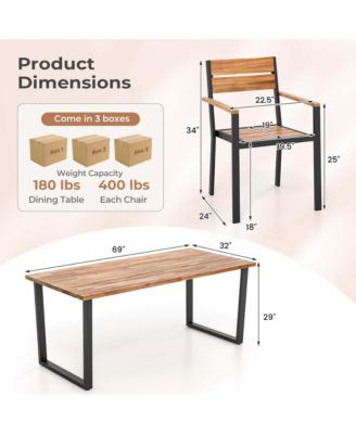 7 PCS Acacia Wood Patio Dining Set 6 Armchairs and 69" Table with 2" Umbrella Hole