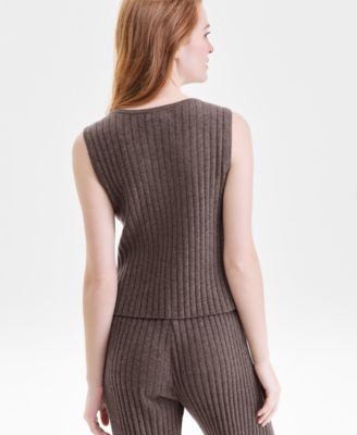 Petite Rib-Knit Cashmere Crewneck Tank Top, Exclusively at Macy's 