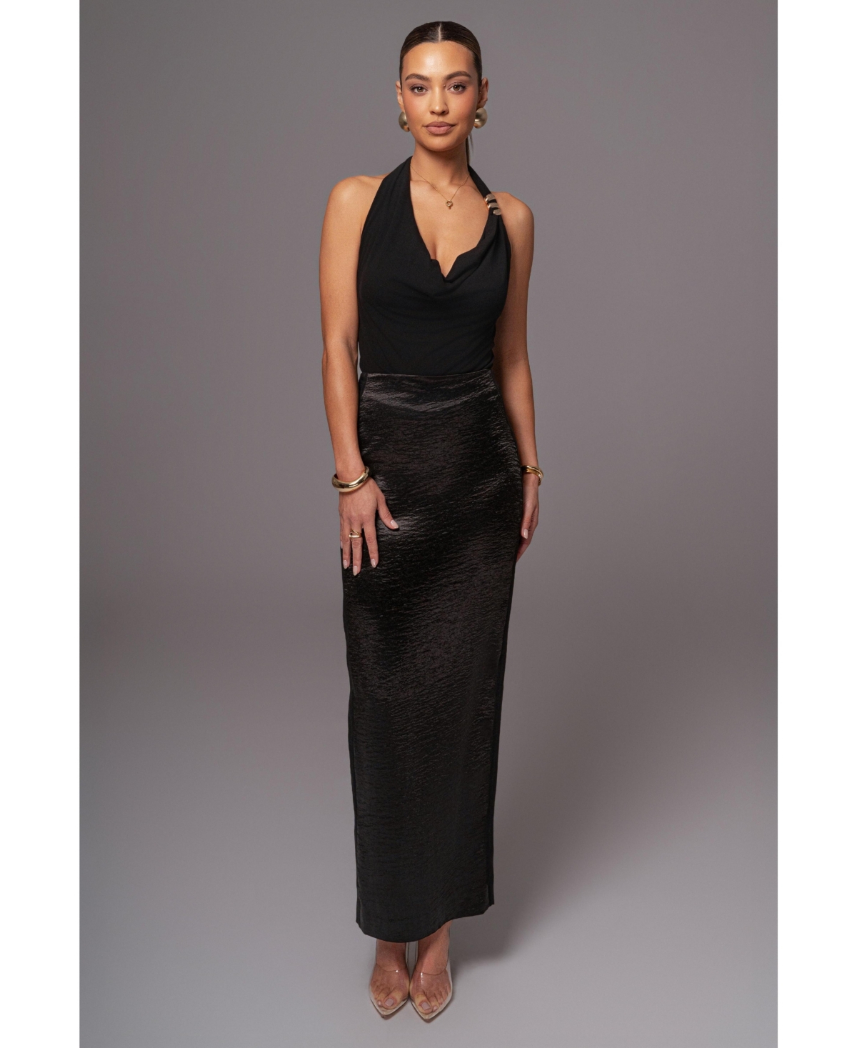 Women's Nora Satin Maxi Skirt - Black