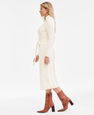 Women's 100% Cashmere Cable-Knit Mock Neck Midi Dress, Macy's Exclusive