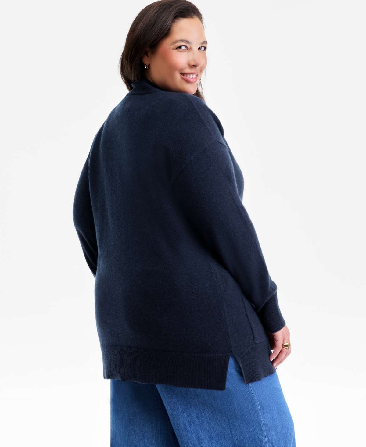 Charter Club Plus Size 100% Cashmere Button-front Cardigan, Macy's Exclusive In Blue