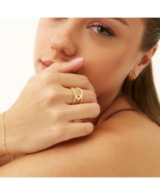 Beaded Intercepting Circle Sterling Silver Adjustable Ring