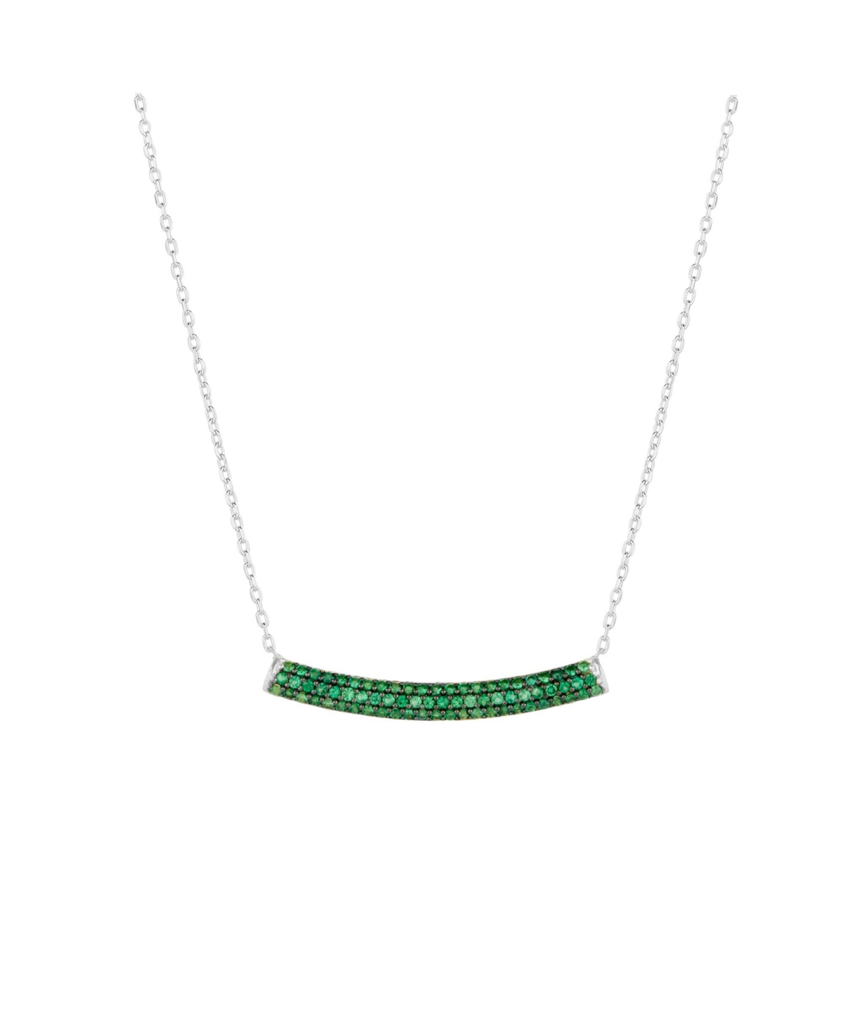 Sterling Silver Concave Bar Necklace - Green - Silver