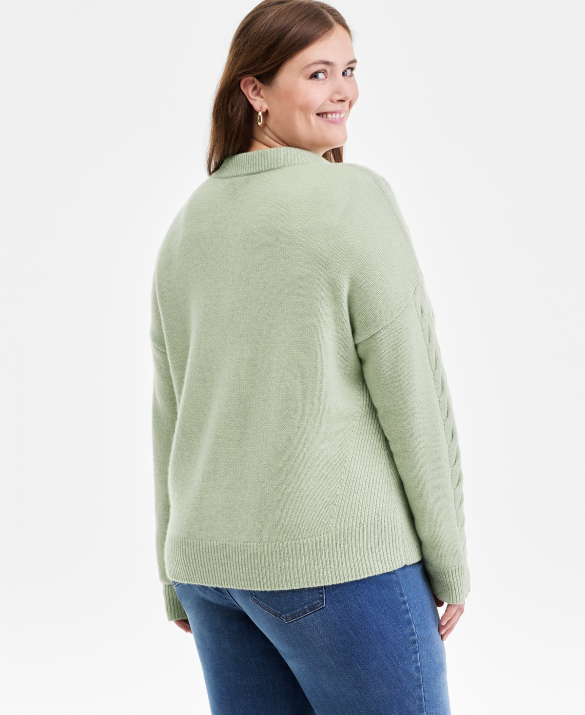Charter Club Plus Size 100% Cashmere Drop-shoulder Sweater, Macy's Exclusive In Green