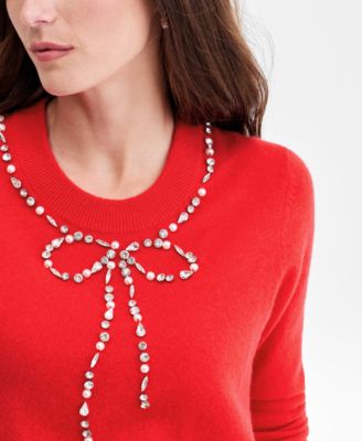 Women's 100% Cashmere Embellished Bow Sweater, Macy's Exclusive