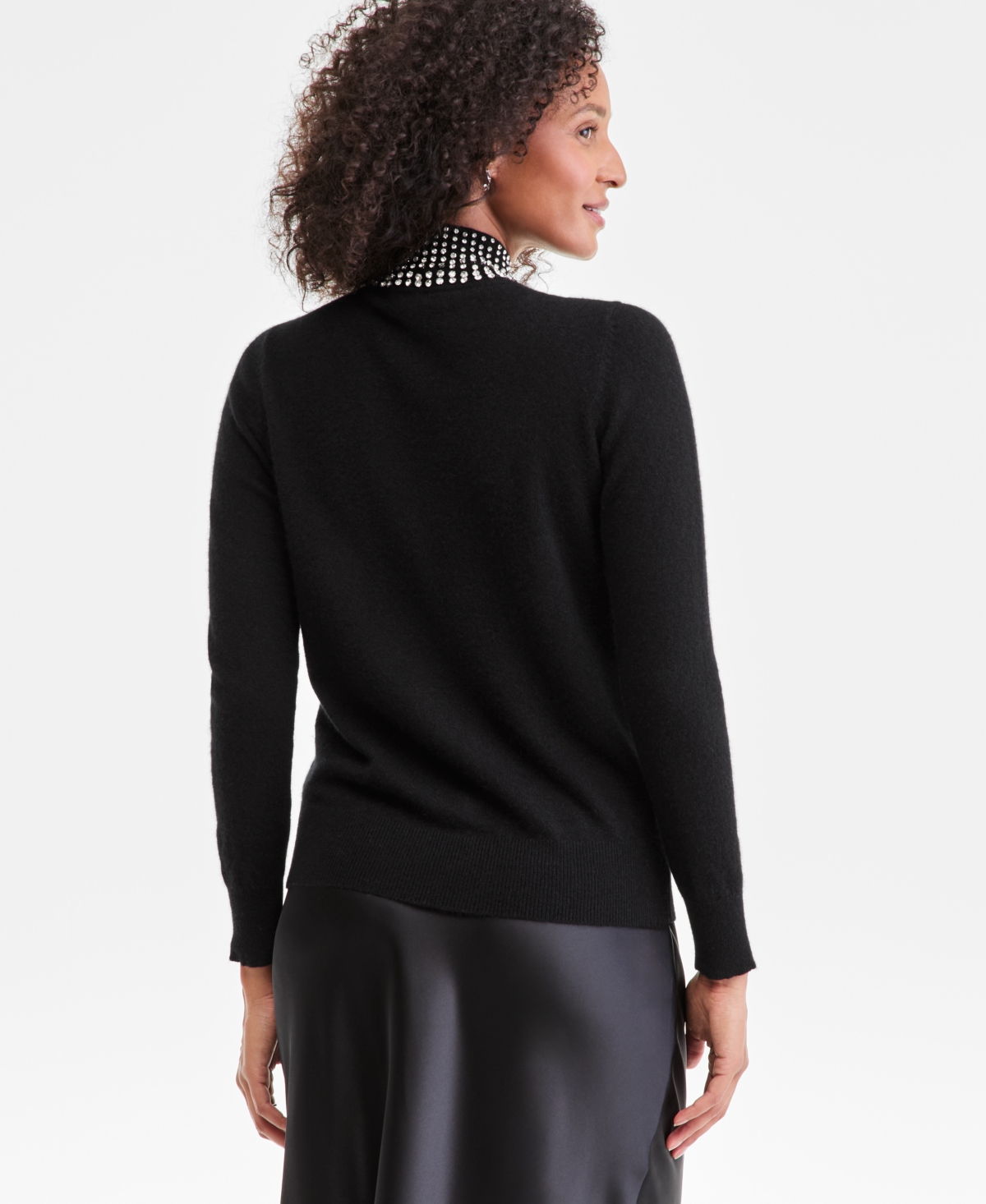 Charter Club Women's 100% Cashmere Rhinestone Mock Neck Sweater, Macy's Exclusive In Black