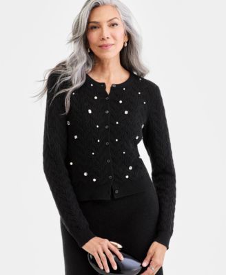 Charter Club - Women's 100% Cashmere Embellished Cable-Knit Cardigan