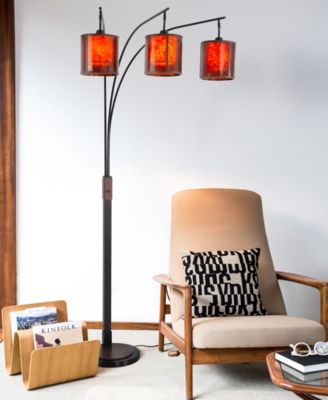 86" Wood Mica Mineral 3 Light Arc Floor Lamp