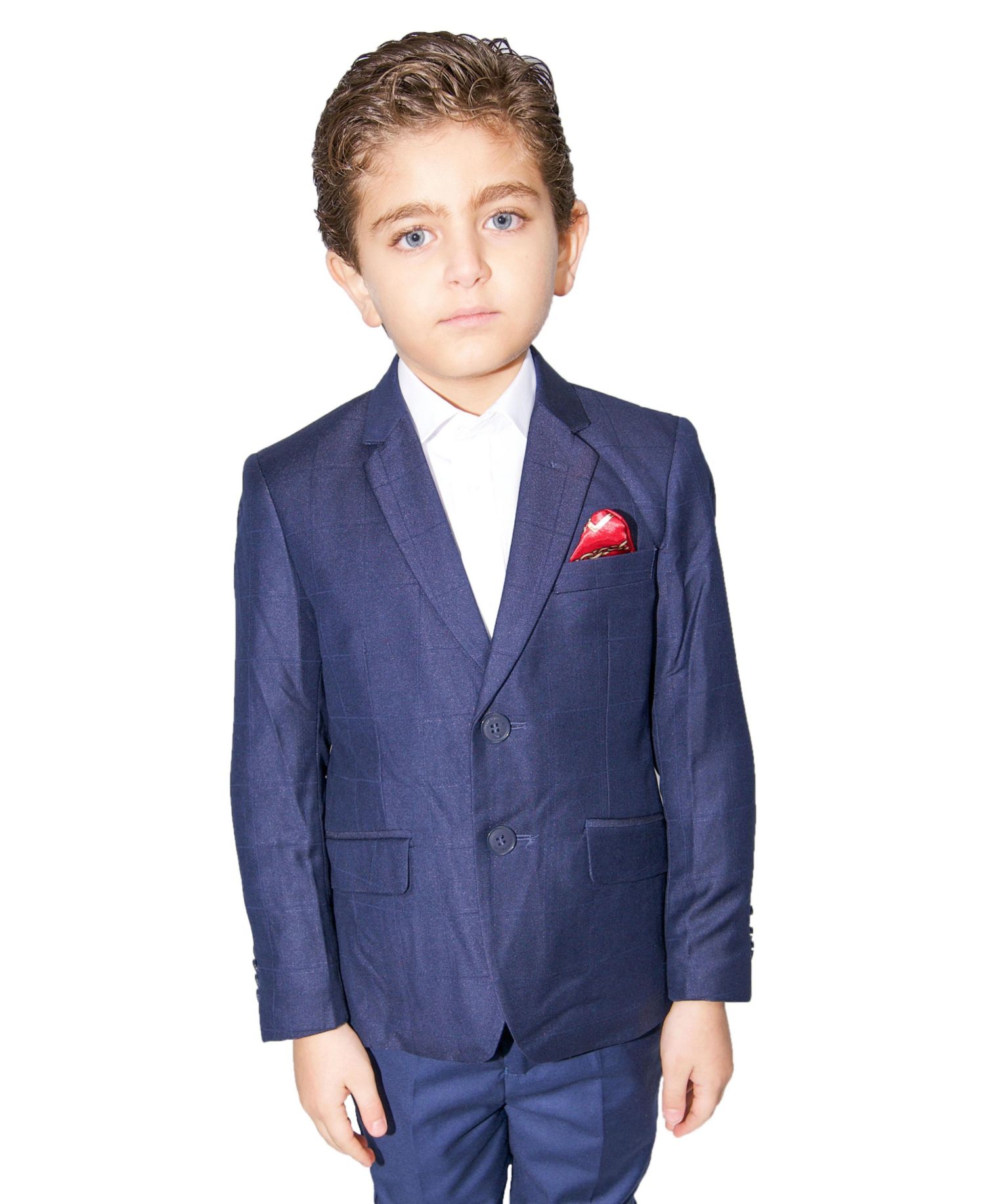 Boys Navy Slim Fit Windowpane Jacket