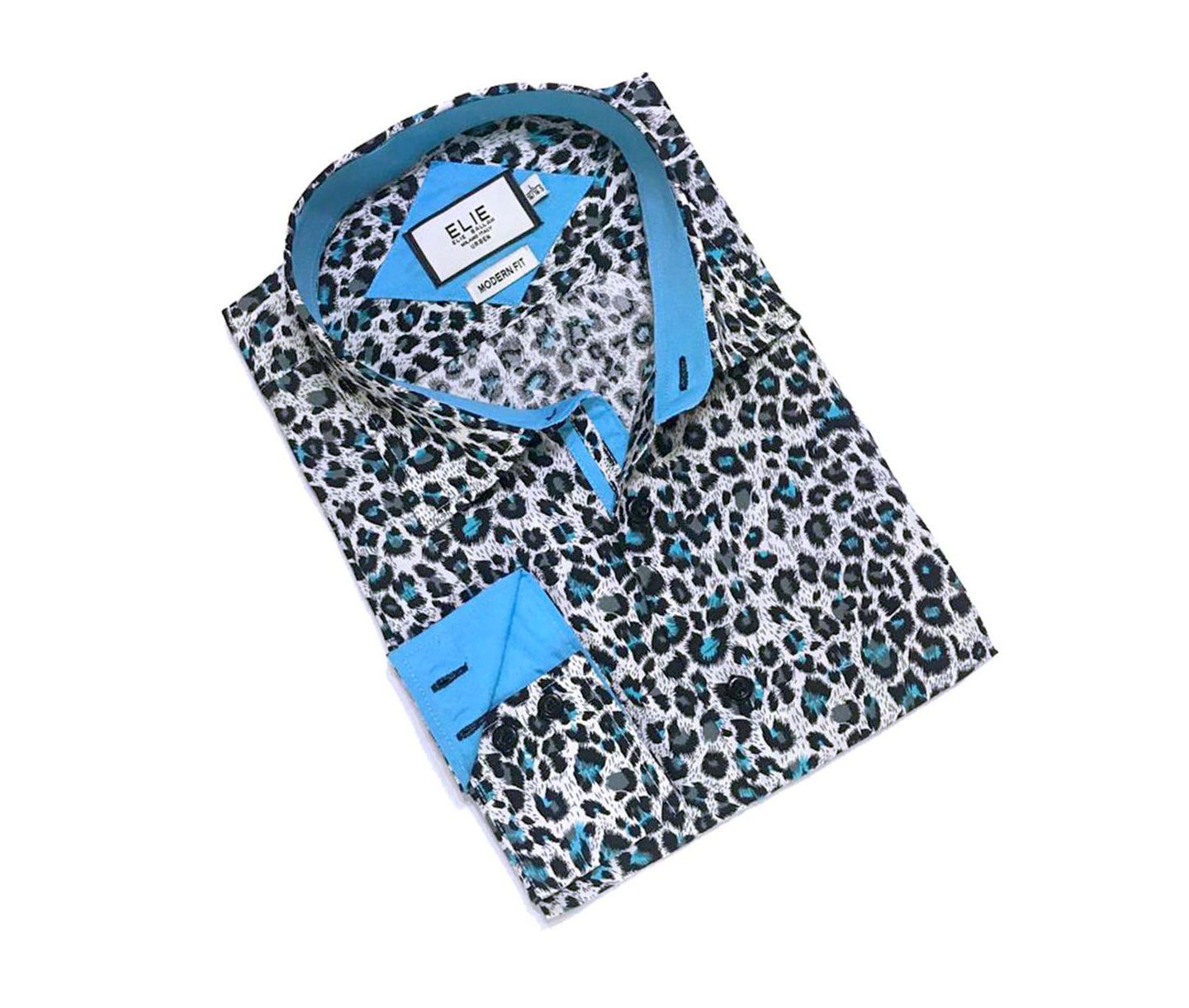 Рубашка Elie Balleh Teal Slim Fit Leapord Button-Down Shirt для мальчиков, цвет: Бирюзовый — фото 2