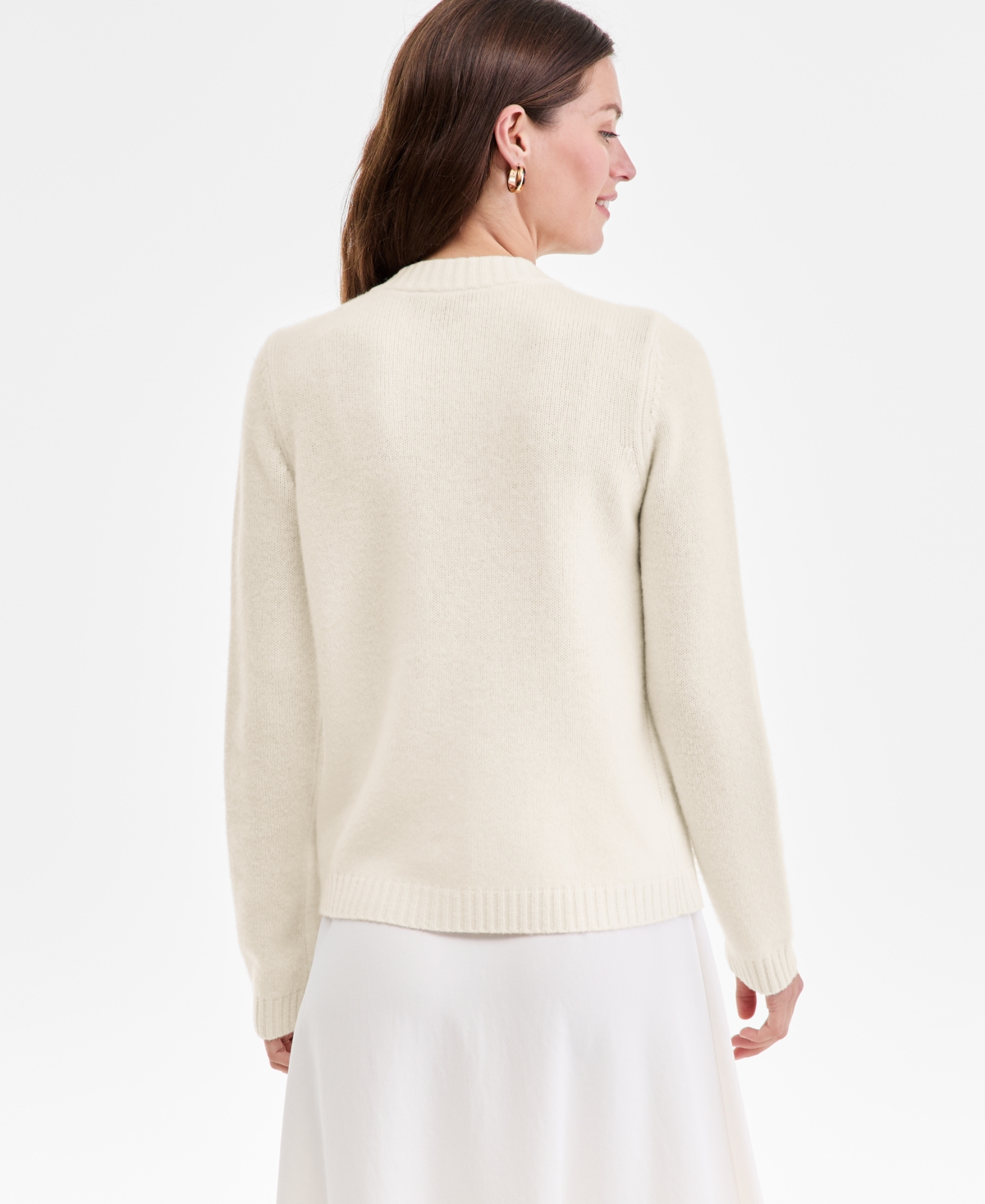 Charter Club Women's 100% Cashmere Chunky Crewneck Cardigan, Macy's Exclusive In White