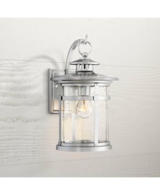 Callaway Modern Industrial Outdoor Wall Light Fixtures Set of 2 Chrome Metal 11 3/4" Clear Seedy Glass for Post Barn