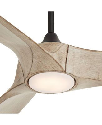 70" Kona Wind Indoor Outdoor Ceiling Fan 3 Blade LED Light Remote Control Black Finish Distressed White Oak Blades DC Motor Damp Rated