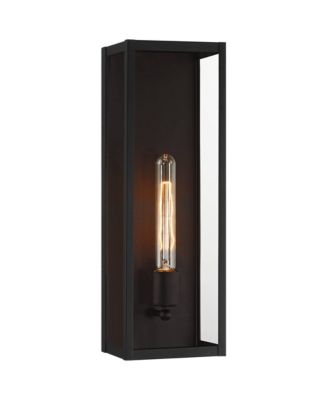 Cornell 18" High Modern Box Outdoor Wall Light Fixture Mount Porch House Edison Bulb Sand Black Clear Glass Shade