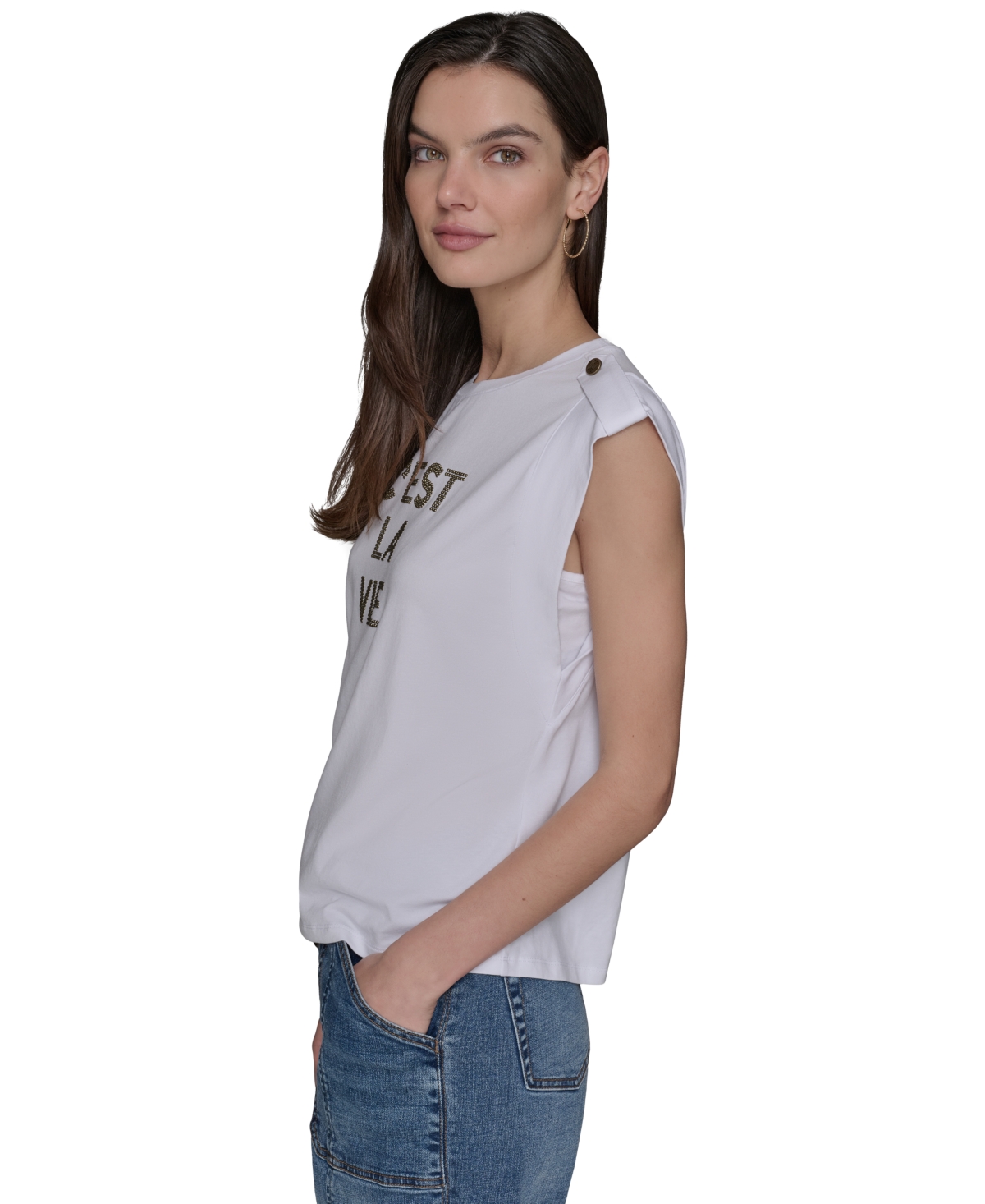 Karl Lagerfeld Plus Size C'est La Vie Extended-shoulder Top In White