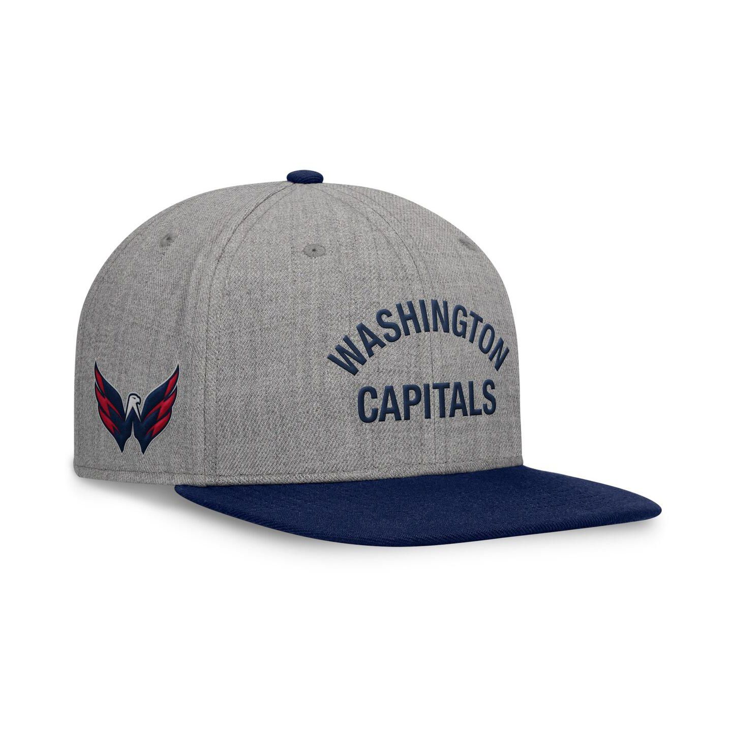 Мужской головной убор Fanatics Heather Gray Washington Capitals Elements Flat Brim Leather Strap back Hat — фото 1