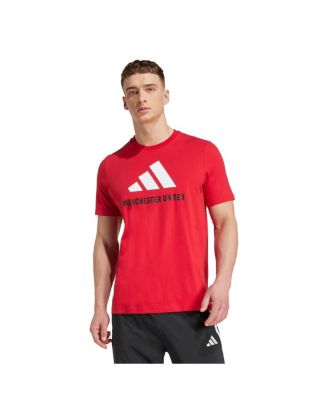 adidas - Men's Red Manchester United Three-Stripe Wordmark T-Shirt