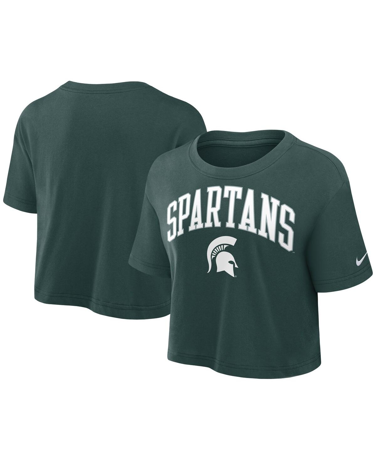 Nike Green Michigan State Spartans Power Pursuit Athletic Prep Arch Performance Cropped T-shirt