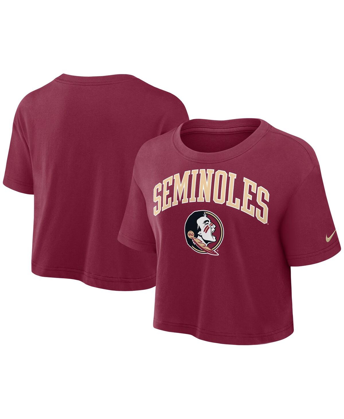 Nike Women's Garnet Florida State Seminoles Power Pursuit Athletic Prep Arch Performance Cropped T-shirt
