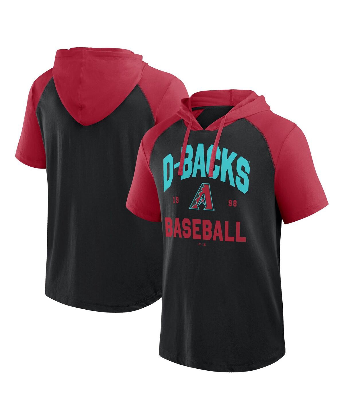 FANATICS MEN'S BLACK ARIZONA DIAMONDBACKS PRIME RAGLAN SHORT SLEEVE HOODIE T-SHIRT 
