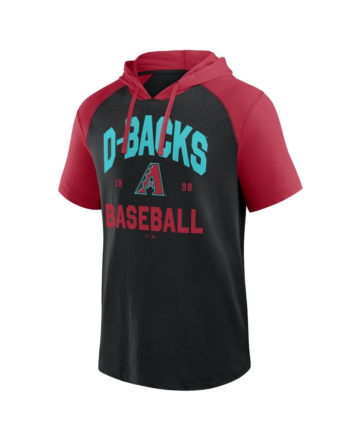 FANATICS MEN'S BLACK ARIZONA DIAMONDBACKS PRIME RAGLAN SHORT SLEEVE HOODIE T-SHIRT 