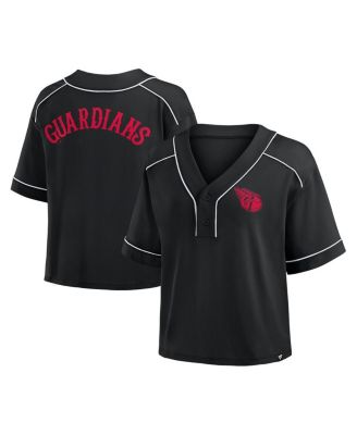 Fanatics - Women's Black Cleveland Guardians Oversized Champ Game Cropped V-Neck T-Shirt