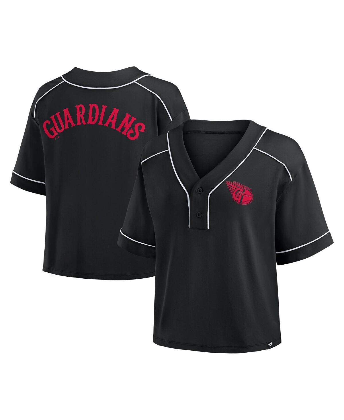 Fanatics Women's Black Cleveland Guardians Oversized Champ Game Cropped V-neck T-shirt