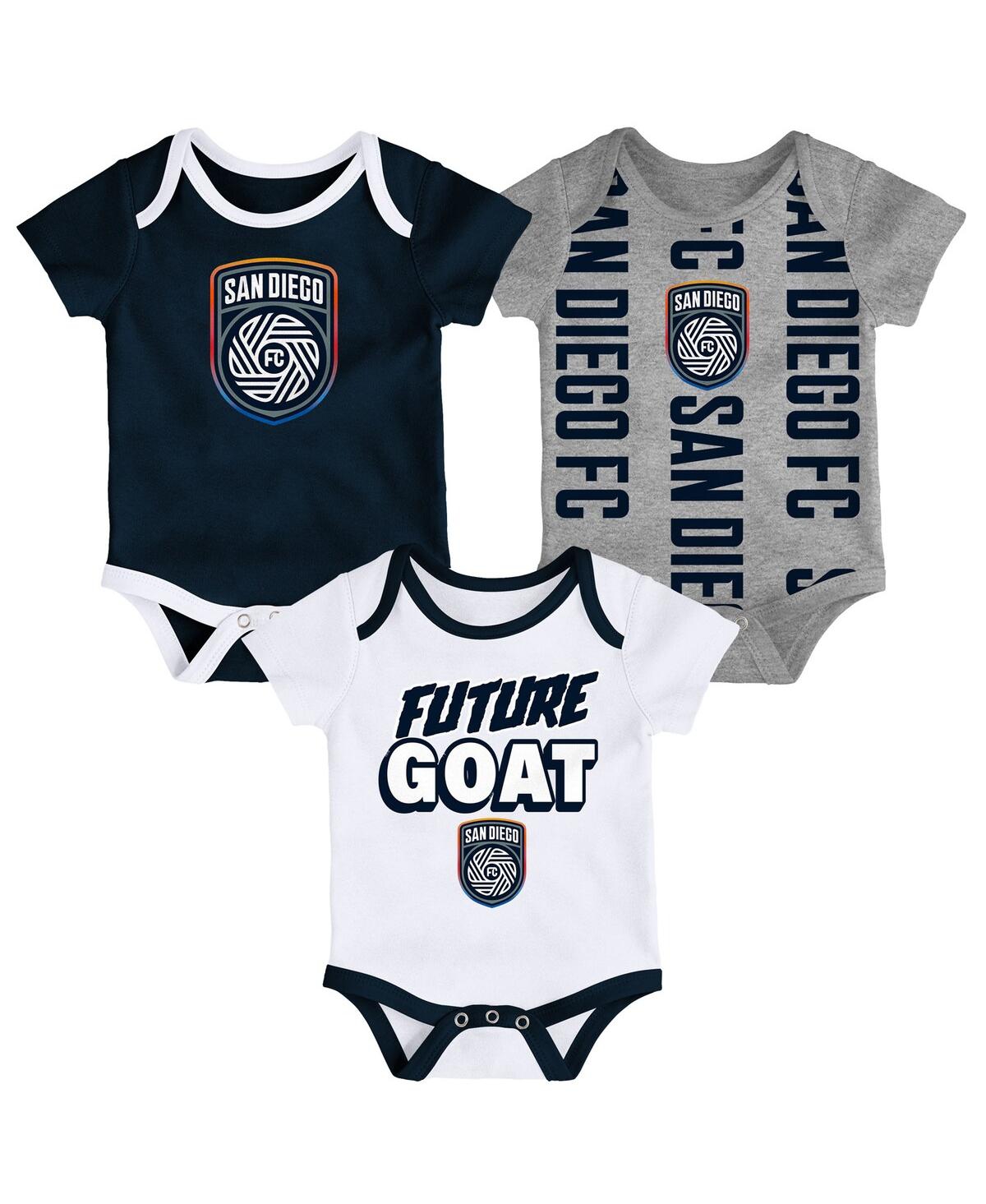 Outerstuff Newborn 3-pack Navy/heather Gray San Diego Fc Loyal Buddies Bodysuit Set