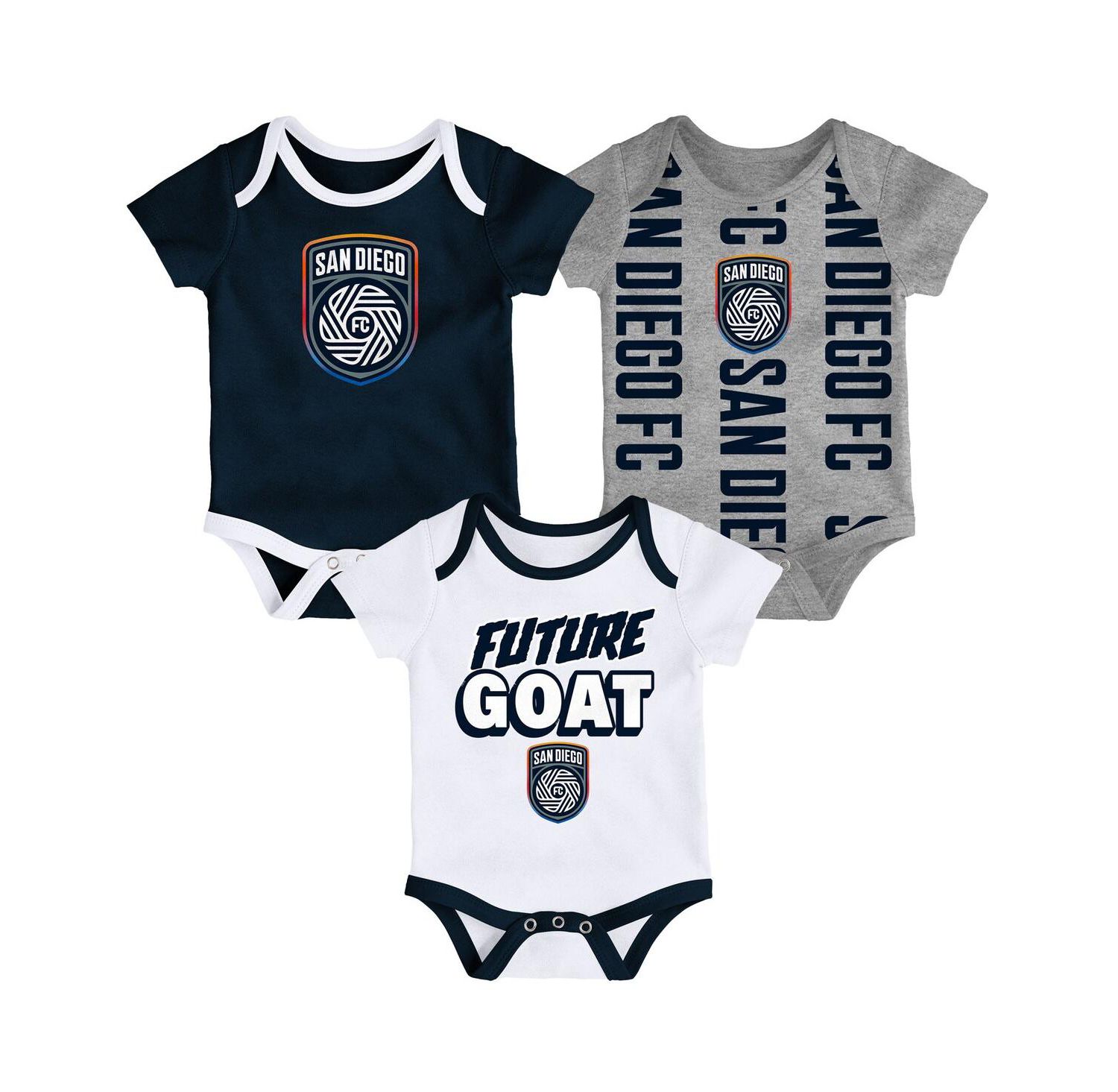 Newborn 3-Pack Navy/Heather Gray San Diego FC Loyal Buddies Bodysuit Set
