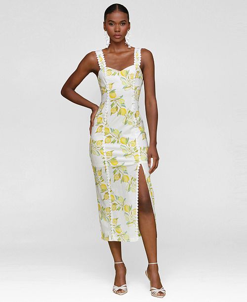 alfani Avec Les Filles Women's Lemon-Print Bodycon Midi Dress Women's Fashion Shoes & Accessories