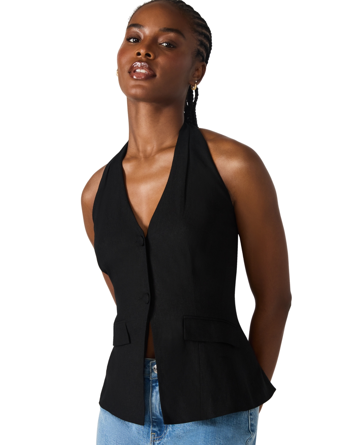 Women's Brielle Button-Front Halter Vest - Black
