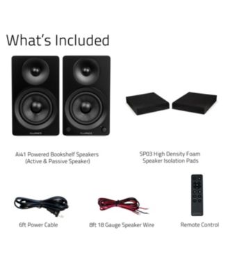 Ai41 Powered Stereo Bookshelf Speakers with 5" Drivers, 90W Amplifier, and Foam Isolation Pads