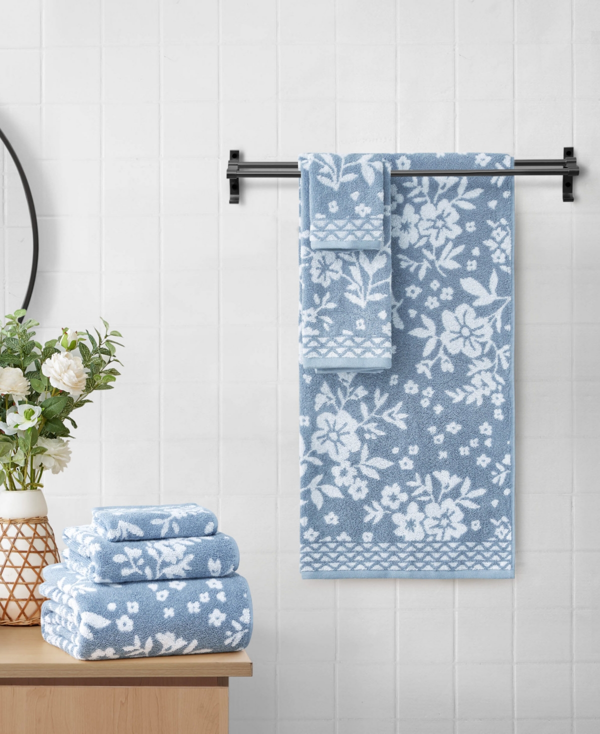 Lucky Brand Folk Floral Cotton 6-pc. Bath Towel Set In Blue