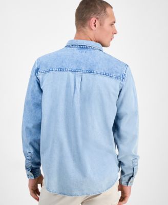 Men's Voile Long Sleeve Button-Front Denim Panel Shirt, Exclusively at Macy's
