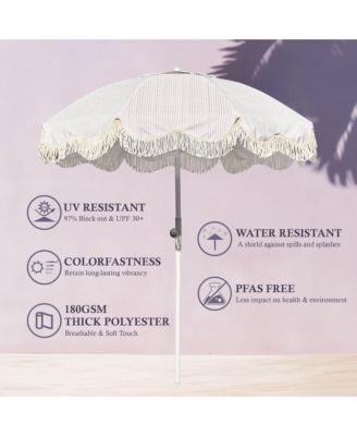 LAGarde 3 Pack 6Ft Fringe Patio Umbrella with Push Button Tilt Carry Bag UV30+ Outdoor Yard Lawn Yard Party Purple Stripe