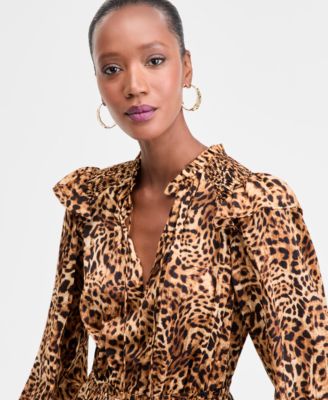 Women's Animal-Print Volume-Sleeve Dress, Exclusively at Macy's