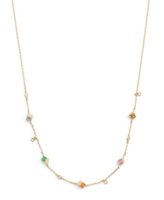 Faux Stone Signature Logo Enamel Cube Strand Necklace