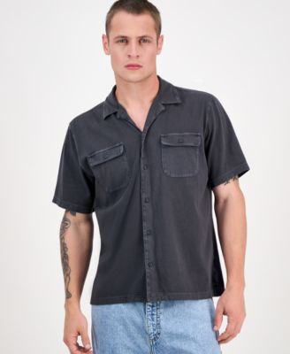 Men's Short Sleeve Washed Button-Front Camp Shirt