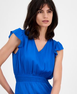 Women's Tiered V-Neck Flutter-Sleeve Midi Dress